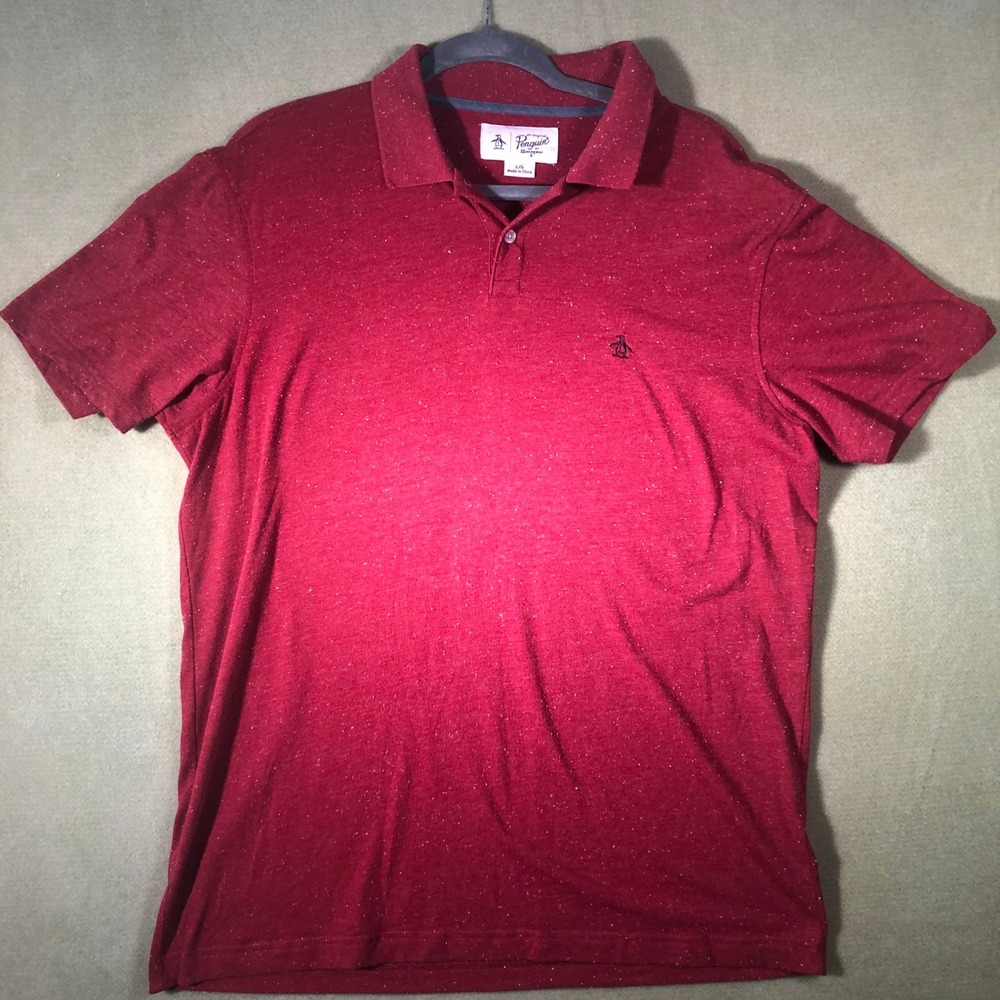 Penguin Polo Shirt Men Large Red Flecked Short Sleeve Logo